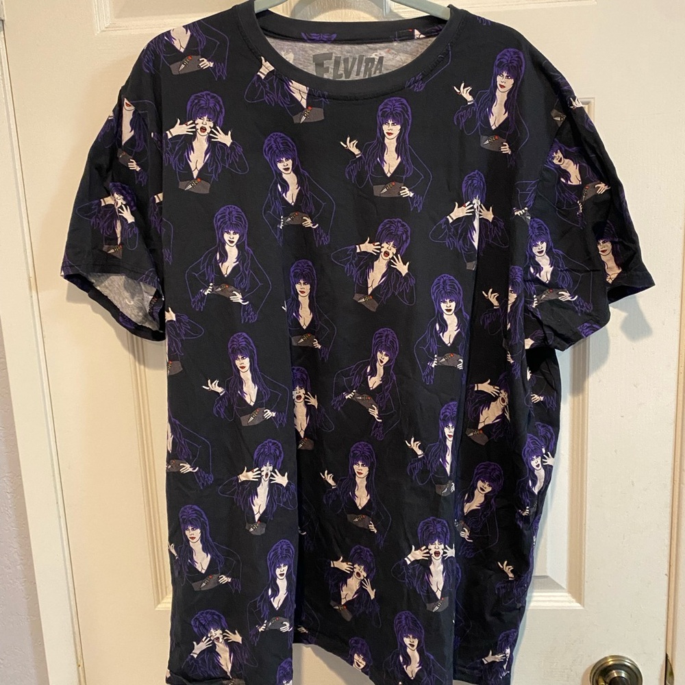 Elvira Black Graphic Tee with Purple Character Print